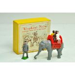 FG Taylor Elephant Ride set comprising elephant, keeper, seat and four figures, in plastic.