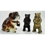 Vintage Money Box issues comprising 1) A Vintage Ceramic Bulldog moneybox ornament. Slight damage to