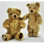 A handsome duo of vintage bears comprising Chad Valley golden mohair teddy bear, label to foot,