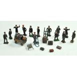 Britains and other maker Station Staff Metal Figures with luggage and accessories. Generally fair to
