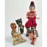 A selection of Antique Puppets. Including Old Mother Shipton, Mr Punch, Old Evil Black Cat and