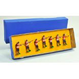 A bright set of painted metal soldiers with makeshift box. Excellent.