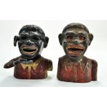 Jolly Black Man novelty painted cast iron mechanical Money Box x 2. One early issue, one later. Some