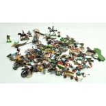 A large assortment of plastic figures including some harder to find, Timpo, Britains etc. Mostly