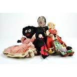 A set of 3 Vintage well-dressed knitted dolls, lady doll carrying a basket of flowers has been