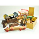 A group of mostly vintage wooden toys including Taylor Toy Tractor, Lorry and others.