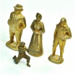 Trio of larger scale, unusual Gold / Gilt finished figures plus smaller soldier issue. Unconfirmed