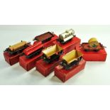 Hornby 0 Gauge model railway issues comprising 7 rolling stock / wagons. Generally very good, some