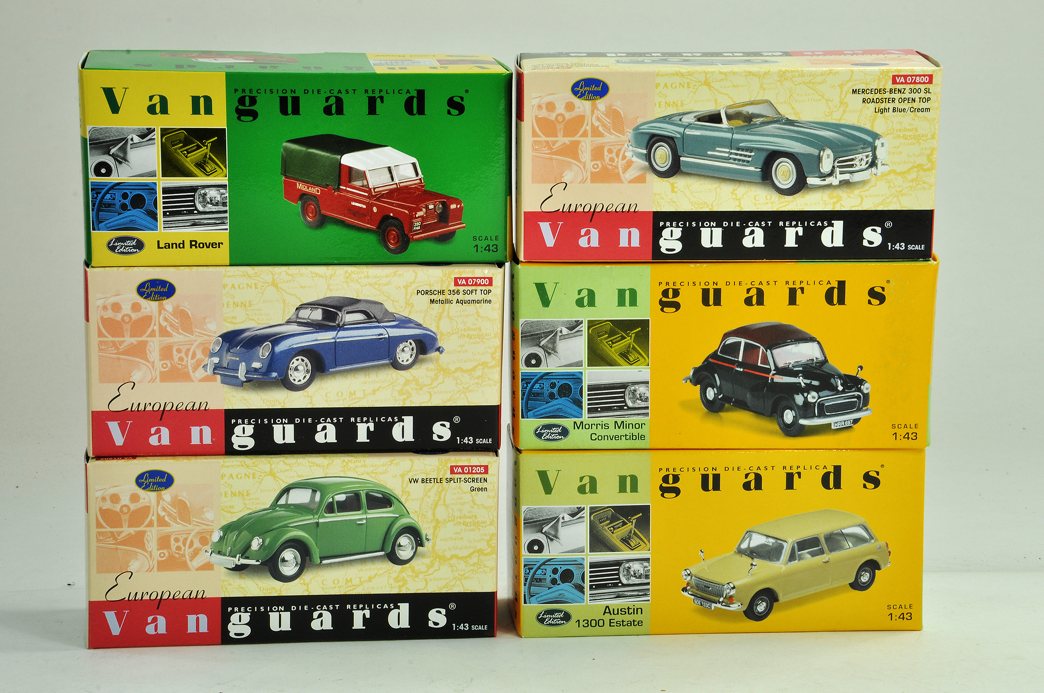 A group of Vanguards 1/43 diecast Classic Car issues comprising Porsche, VW, Mercedes etc. All