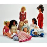 Group of vintage Sindy, Barbie and others inclusive of Pregnant Barbie (missing baby and damaged).