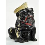 1920’s Black Cast Aluminium Bulldog Money Box wearing a sailor’s hat with coin slot. Missing his