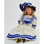 German Theodor Recknagel 21 doll height 14”/35cm Bisque head attached to soft body bisque lower arms