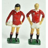 Duo of Keymen series football metal figures comprising Charlton and Best for Manchester United.