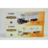 Corgi diecast models truck duo comprising No. 11401 ERF KV Artic Box Trailer in the livery of