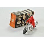 Benbros Zebra Toys Motorcycle Rally Rider comprising chrome bike and red plastic rider. Some wear