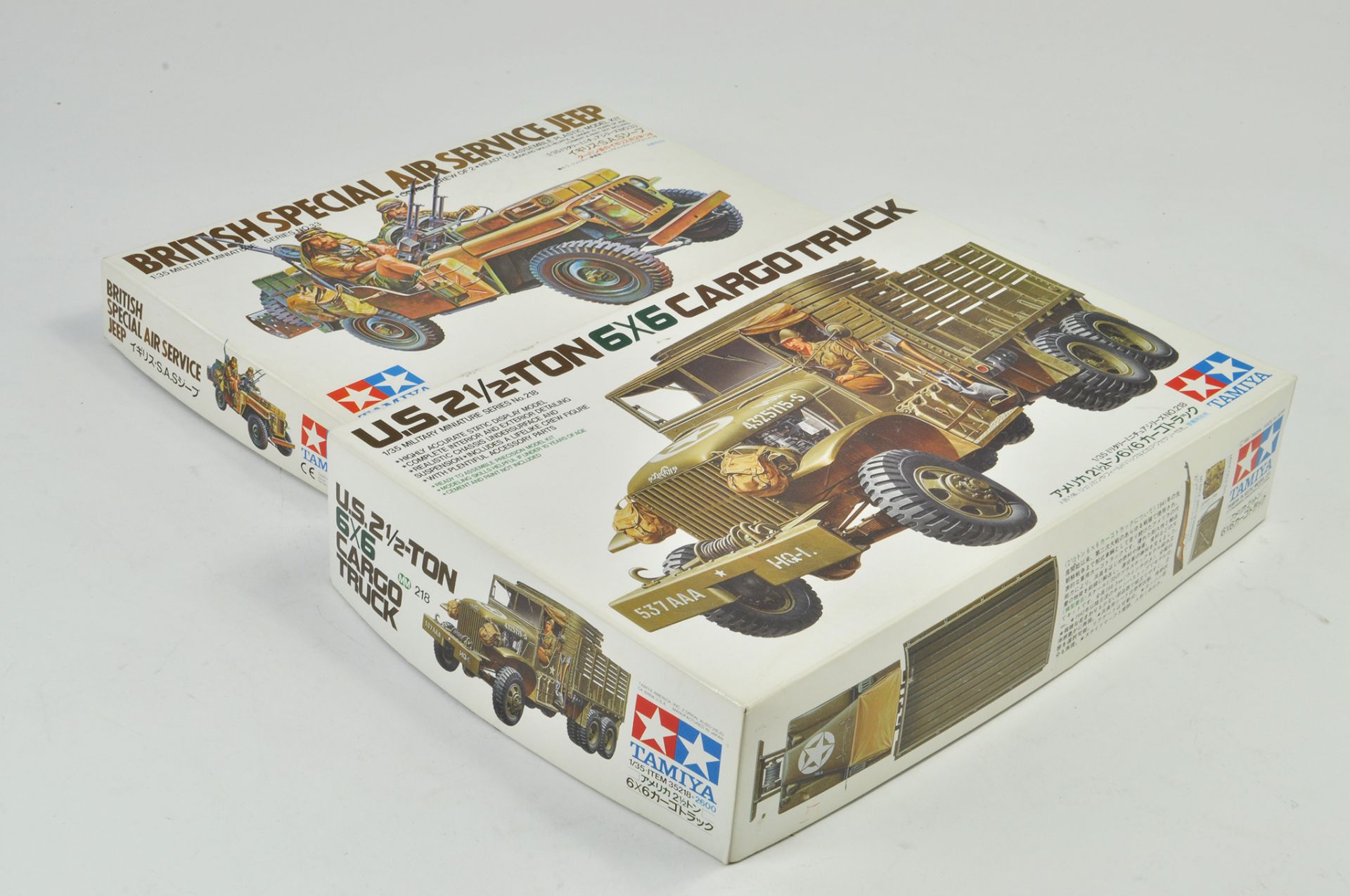 Duo of 1/35 Model Kits comprising British Special Air Service Jeep plus US 6x6 Cargo Truck. Both