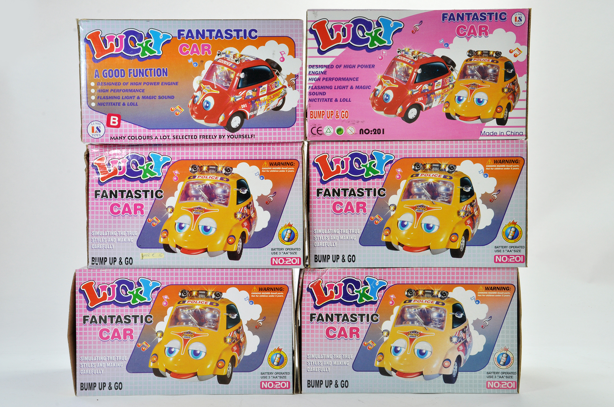 A group of six Novelty Battery Operated Chinese Bubble Car issues. All As new in boxes.