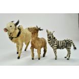 Interesting Vintage/Antique Taxidermy miniature Animals , deer, cow and zebra. They have real fur,