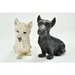 Advertising - Black and White Scotch Whisky pair of Spelter Scottish Terrier Dog Mascots. Some