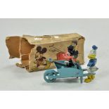 Salco Mickey and Donald's Garden Set. Scarce Metal Figures comprising Mickey and Donald, wheel