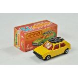 Matchbox Superfast No. 7E Volkswagen Golf. Yellow body, red interior, clear glass, black base,