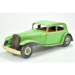 Mettoy early issue large clockwork - mechanical tinplate (4 door) car with driver. Superb toy is