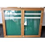 Large Display notice board Cabinet with two shelves. Good quality wooden surround, ideal for
