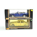 Duo of 1/18 Maisto Diecast vehicles comprising Jaguar XK8 and Mark II. Appear excellent with boxes.