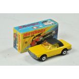 Matchbox Superfast No. 6E Mercedes 350SL. Yellow body, black roof, unpainted base, pale yellow