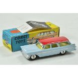 Corgi No. 219 / 445 Plymouth Sports Suburban Station Wagon. Light blue body with red roof and spun