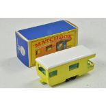 Matchbox Regular wheels No. 23d Trailer Caravan. Yellow body, white canopy, pale green interior
