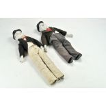 Ceramic duo of Vintage Laurel and Hardy Dolls with clothes.