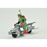 Unusual tinplate Space Patrol Motorbike and Spaceman Rider. Generally very good. Marked Japan and