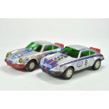 Duo of Friction Driven Porsche 911 Racing Cars. Plastic issues. Good working order.