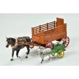 Charbens Lead Metal Goat with Cart (and Girl Passenger) plus Converted Horse Drawn Wagon