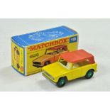 Matchbox Regular Wheels. No. 18E Field Car. Yellow body, Red-Brown roof with green hubs. Appears