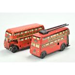 Wells Brimtoy mechanical tinplate duo of Double Deck Buses. Both in good working order, both good to