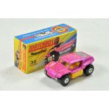 Matchbox Superfast No. 30D Beach buggy. Light metallic purple body, yellow spots, UB with orange