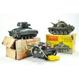 Trio of plastic Toy Tanks, comprising Triang and Marx. Generally fair to good, two boxed.