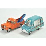 Triang Spot-On duo of worn diecast vehicle issues comprising Land Rover RAC Crash Service plus Ice