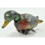 Early Issue German Clockwork Tinplate issue comprising Mallard Duck. Mechanism would benefit from
