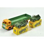 Dinky Leyland Octopus Lorry in Green and Yellow plus duo of Military issues. Generally good to