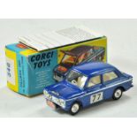 Corgi No. 340 Hillman Imp in Monte-Carlo trim. Dark blue body with white interior. RN '77' decal