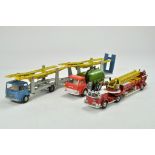 Solido Vintage Car Transporter with Trailer plus Dinky Road Sweeper and Corgi Fire Truck. Mostly