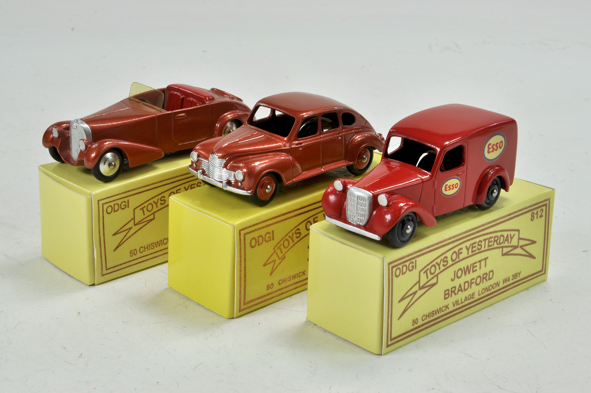 Trio of hard to find ODGI Toys of Yesteryear, comparable to Dinky including Esso delivery van.