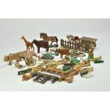 An assortment of mostly vintage Wooden Animals and Accessories including some hand carved issues.