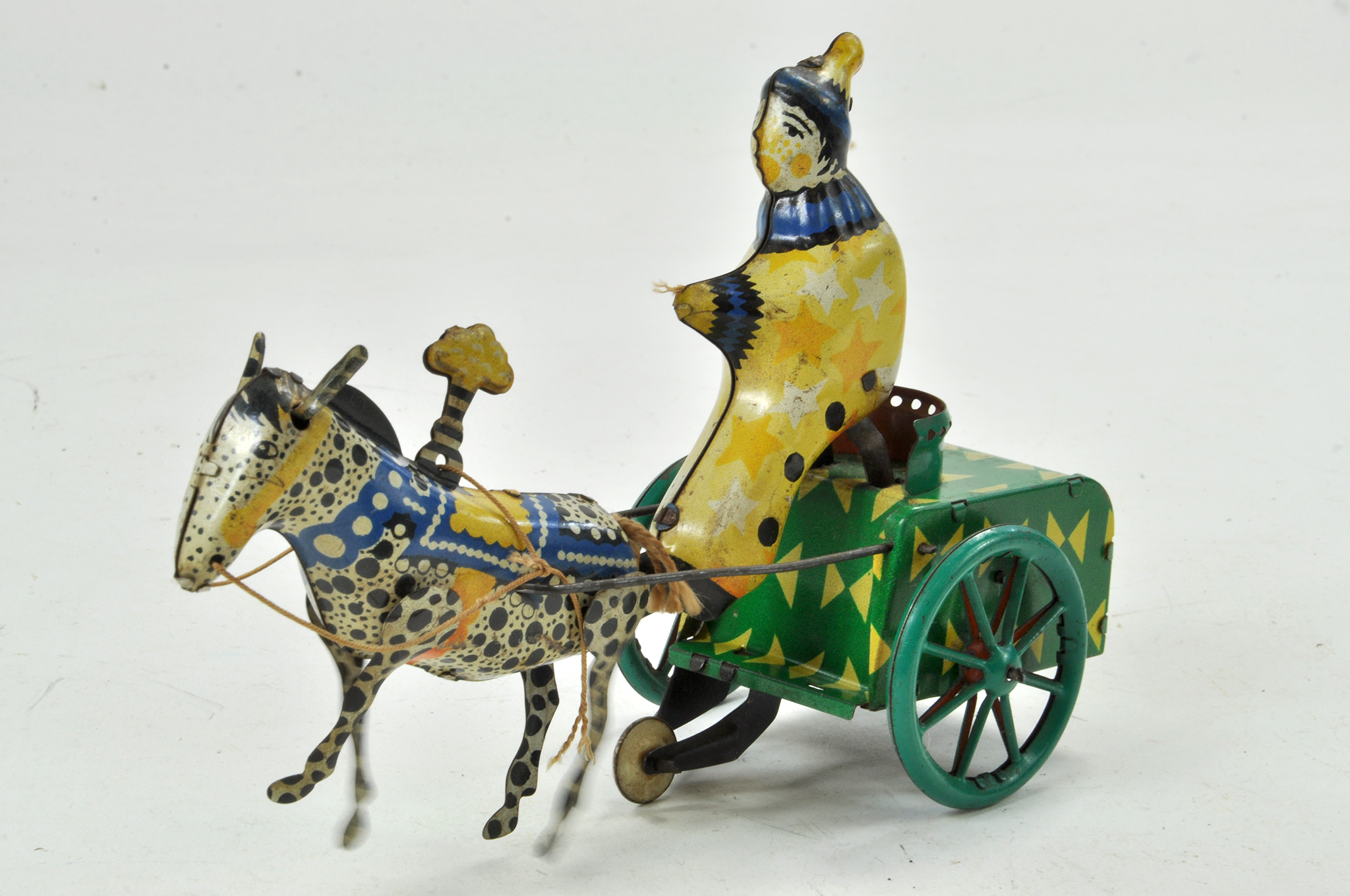 Interesting German Mechanical Wind Up Tinplate Circus Clown and Performing Pony / Donkey?