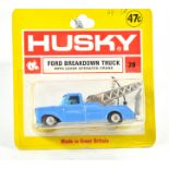 Husky unopened blister pack No. 28. Ford Breakdown Truck. Blue truck with metal jib, black plastic