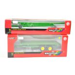 Britains 1/32 Farm issue comprising green Flat Bed Trailer plus Code 3 Green Header Trailer.