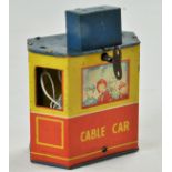 Unusual tinplate mechanical cable car, Made in England. Some wear but functional with replacement